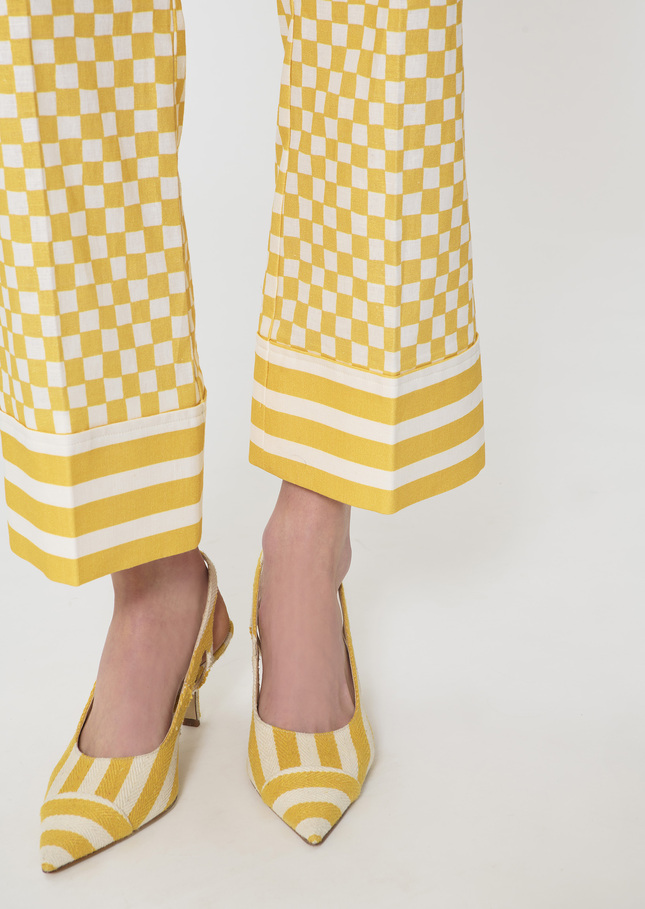 Pietro Pants yellow checkered pattern linen Mimosa TARA JARMON CH