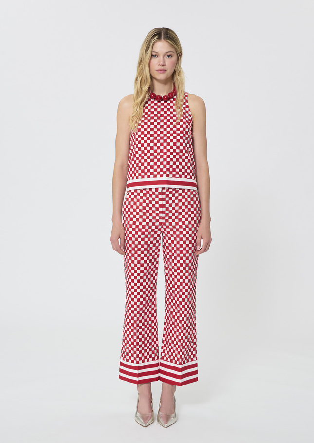 Pietro Pants red checkered pattern linen Cerise TARA JARMON CH