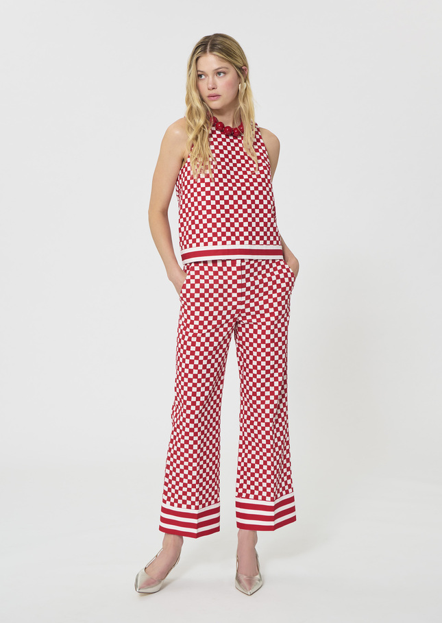 Pietro Pants red checkered pattern linen Cerise TARA JARMON CH