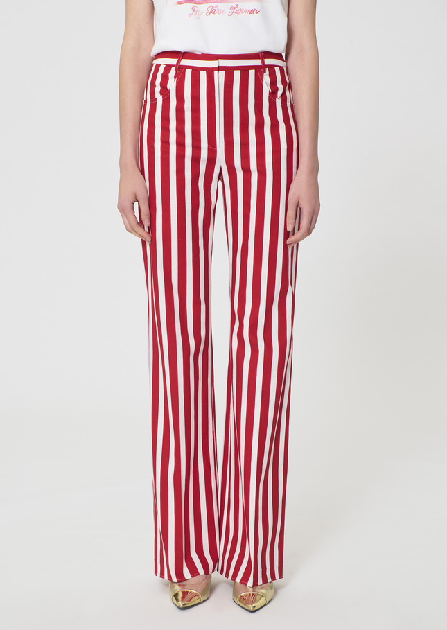 Prosper Trousers red striped linen and cotton Cerise TARA JARMON CH