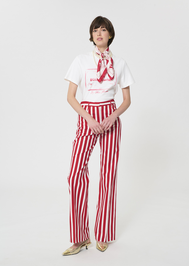 Prosper Trousers red striped linen and cotton Cerise TARA JARMON CH