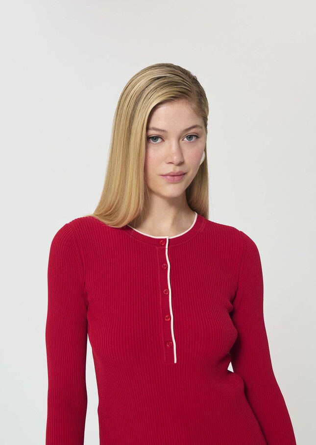 Paulie sweater red ribbed knit Cerise TARA JARMON CH