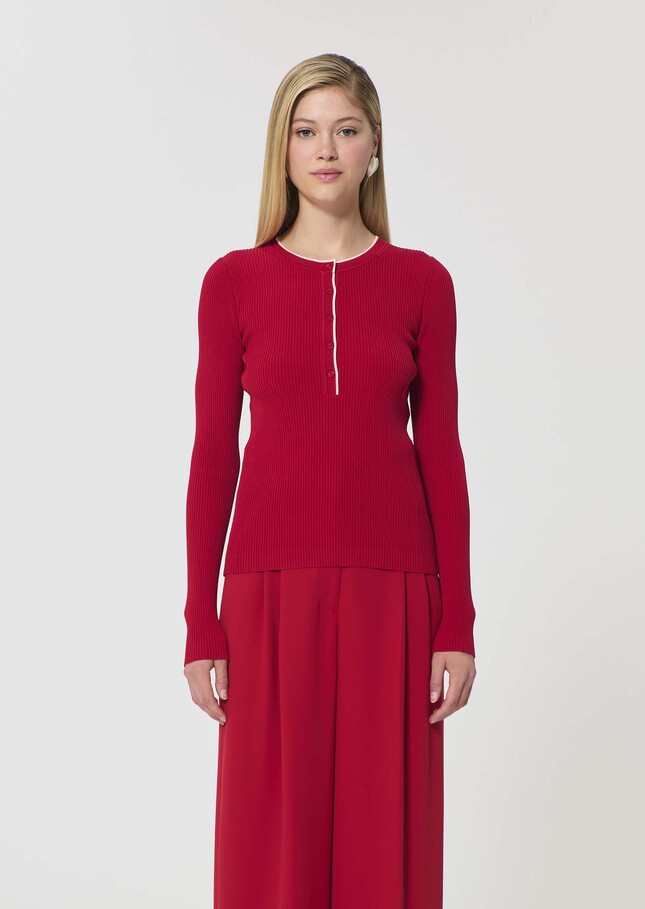 Paulie sweater red ribbed knit Cerise TARA JARMON CH