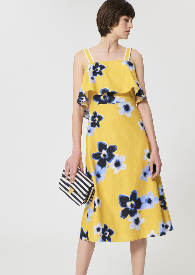 Rosace Dress yellow floral print linen and cotton Mimosa TARA JARMON CH