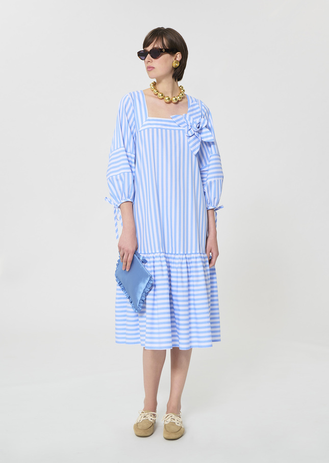 Roméa dress sky blue striped poplin Horizon TARA JARMON CH