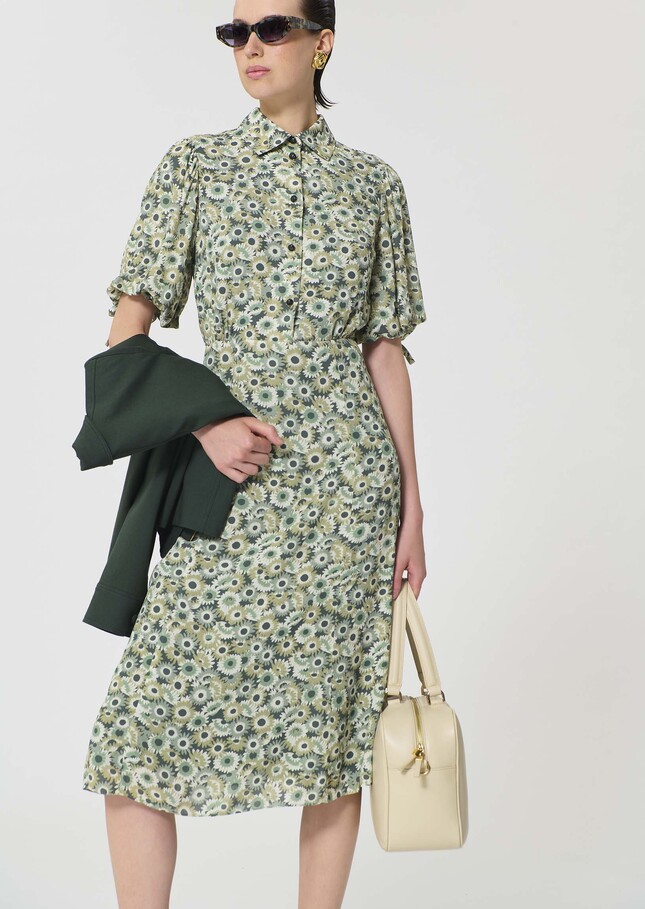 Rachel Dress green floral print Vert anglais TARA JARMON CH