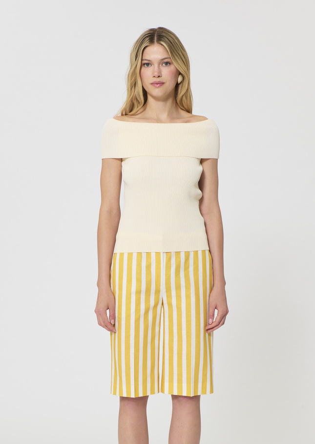 Twist T-shirt ecru ribbed knit Off-white TARA JARMON CH
