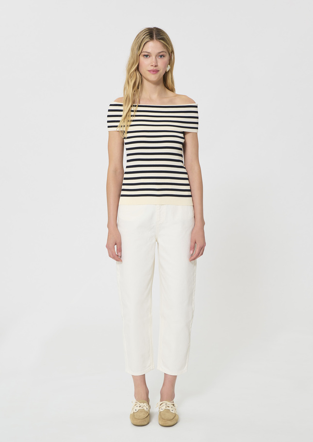 Twist T-shirt navy blue with ribbed knit stripes Night TARA JARMON CH
