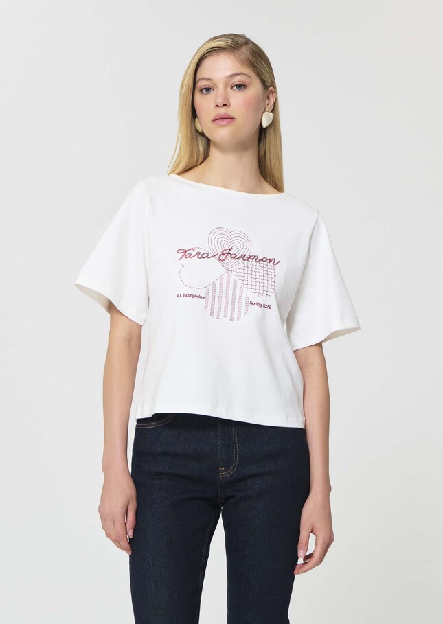 Taraclover T-shirt white embroidered cotton clover White TARA JARMON CH