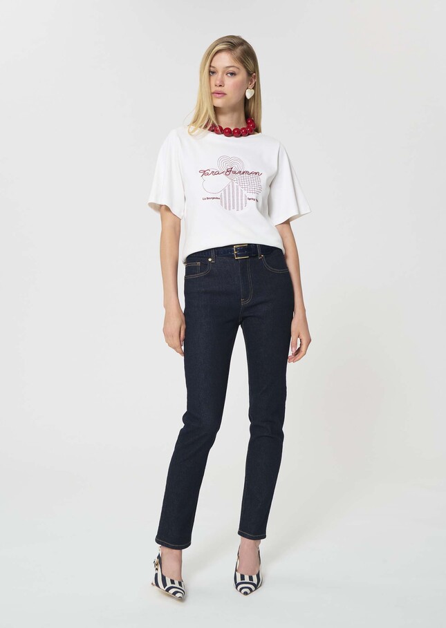 Taraclover T-shirt white embroidered cotton clover White TARA JARMON CH