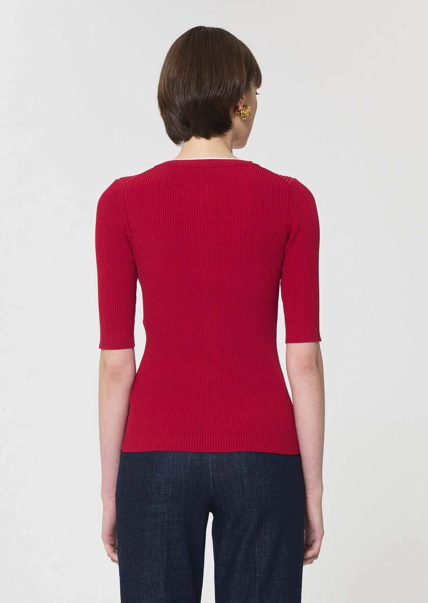 Gipsy Vest red ribbed knit Cerise TARA JARMON CH