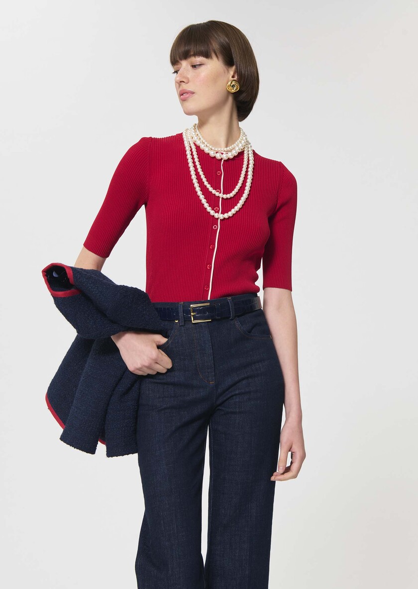 Gipsy Vest red ribbed knit Cerise TARA JARMON CH