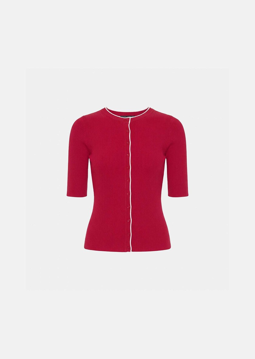 Gipsy Vest red ribbed knit Cerise TARA JARMON CH