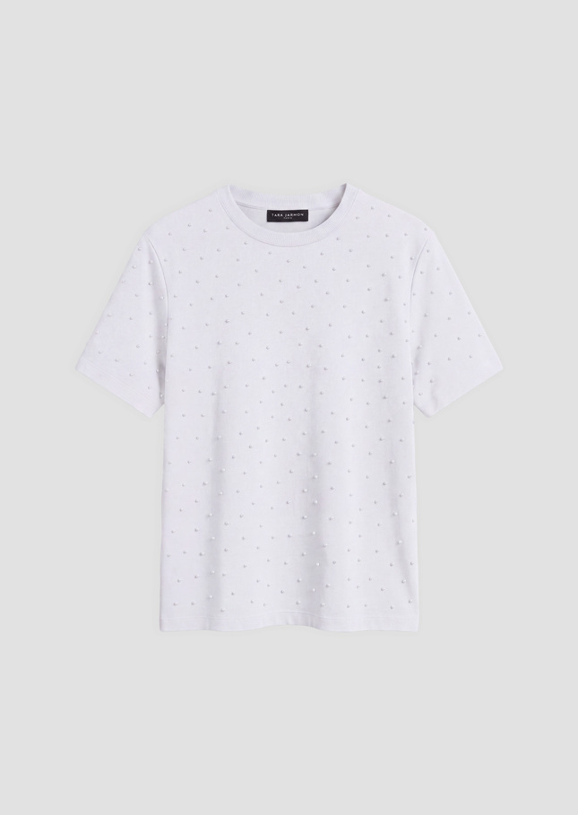 Tarapearl T-shirt white cotton embroidered with beads White TARA JARMON CH