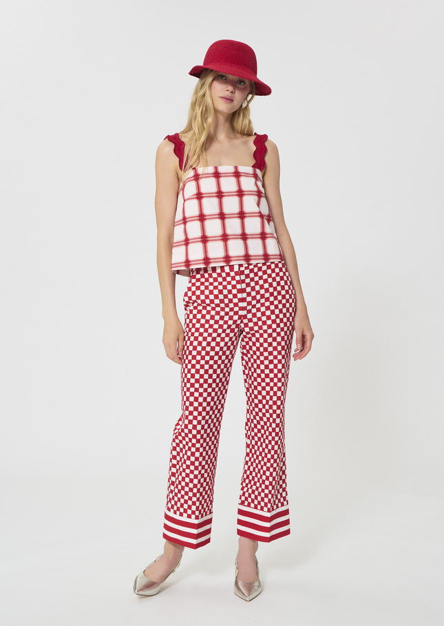 Top Thaddeo red checkered cotton Cerise TARA JARMON CH