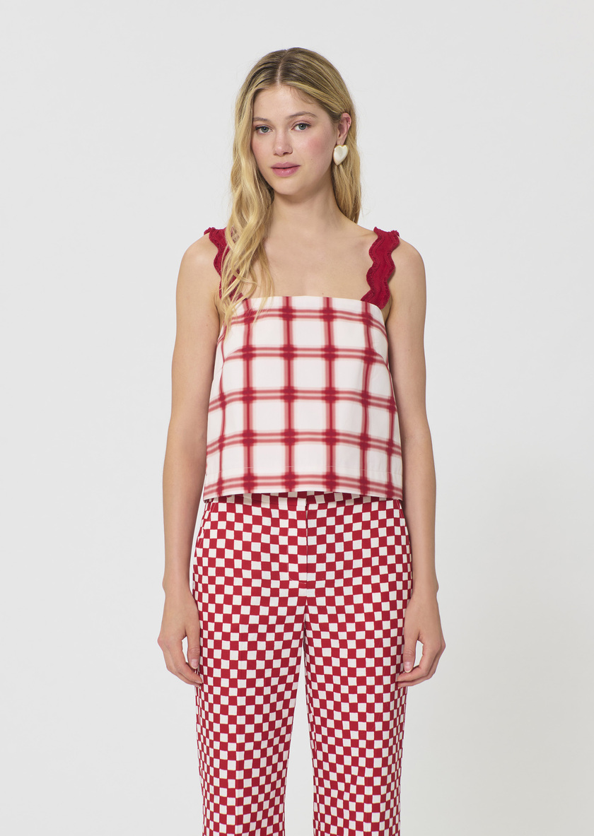 Top Thaddeo red checkered cotton Cerise TARA JARMON CH