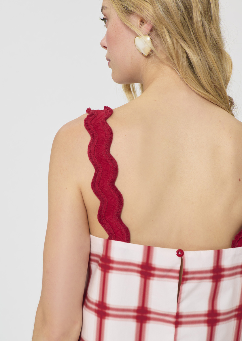 Top Thaddeo red checkered cotton Cerise TARA JARMON CH