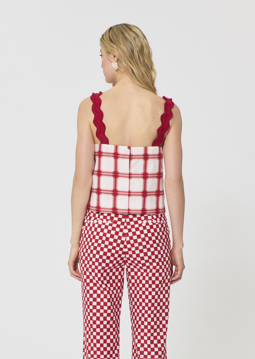Top Thaddeo red checkered cotton Cerise TARA JARMON CH