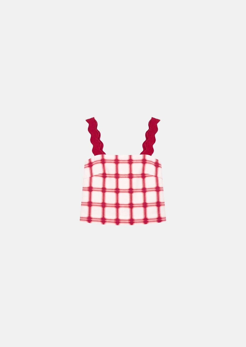 Top Thaddeo red checkered cotton Cerise TARA JARMON CH