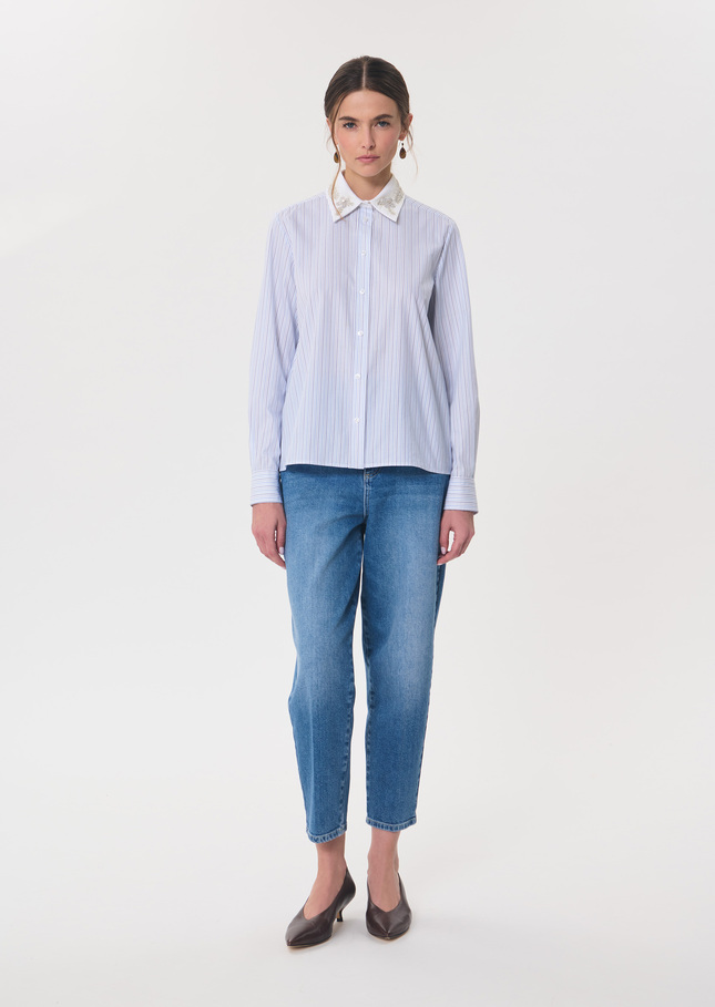 Carmen shirt sky blue and white striped White TARA JARMON CH
