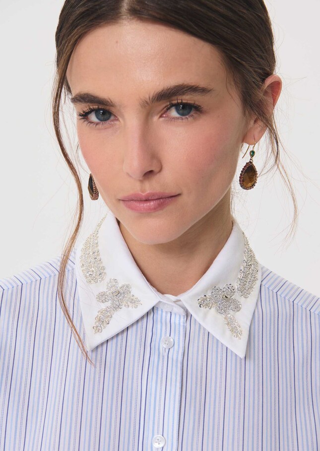 Carmen shirt sky blue and white striped White TARA JARMON CH