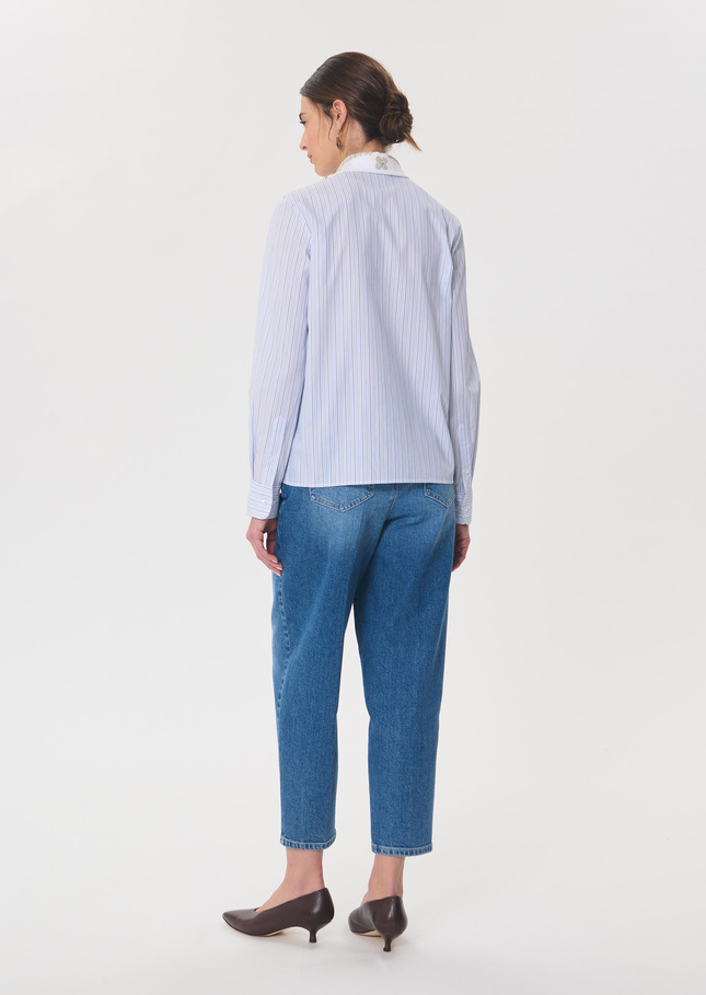 Carmen shirt sky blue and white striped White TARA JARMON CH