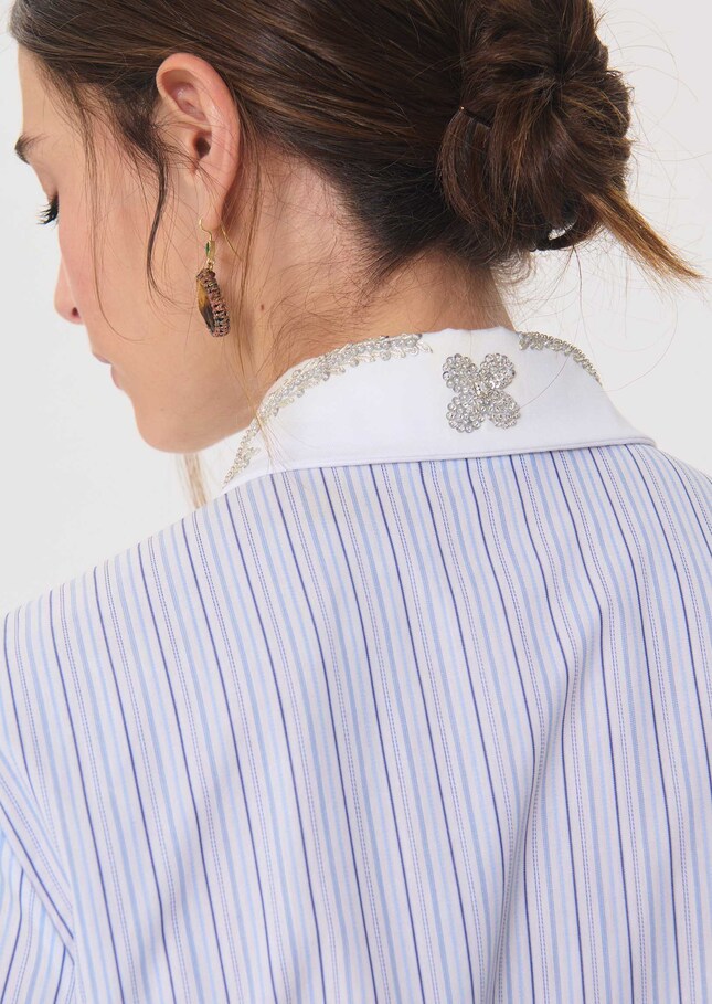 Carmen shirt sky blue and white striped White TARA JARMON CH