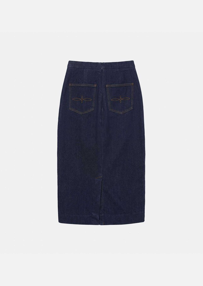 Jane Skirt midi in raw blue denim Brut TARA JARMON CH