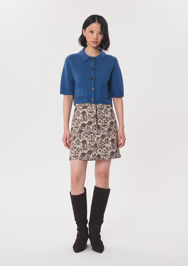 Jim Skirt short beige dress in brown floral jacquard Off-white TARA JARMON CH