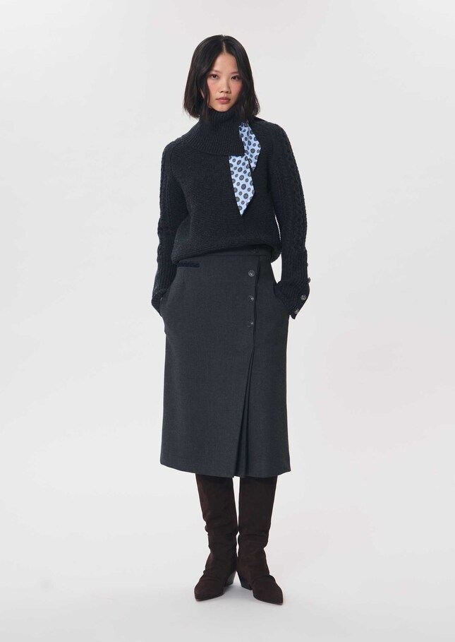 Jolane skirt straight grey with asymmetrical buttonhole Grey TARA JARMON CH