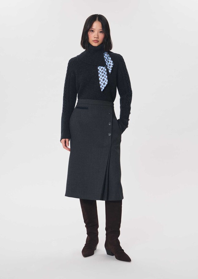 Jolane skirt straight grey with asymmetrical buttonhole Grey TARA JARMON CH