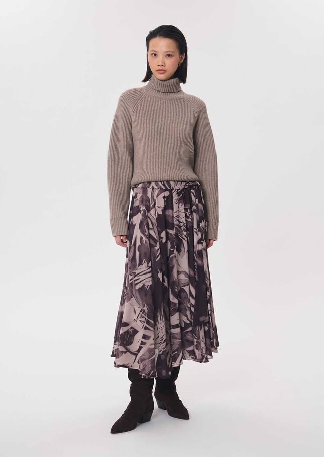 Johanna skirt midi flared fig-colored dress in flowing satin Fig TARA JARMON CH