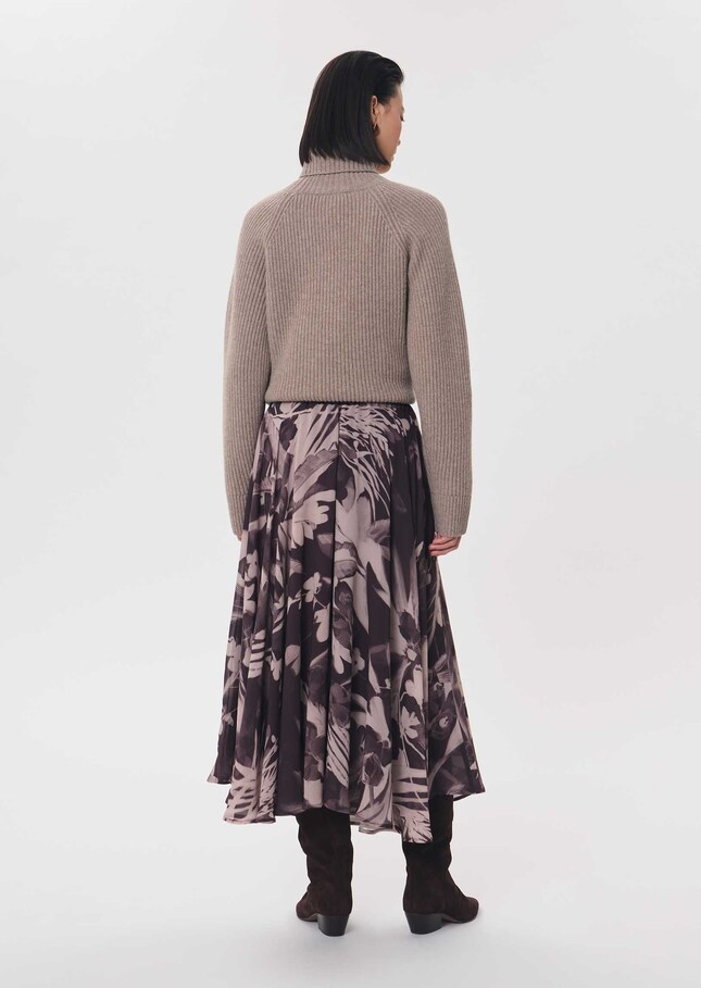 Johanna skirt midi flared fig-colored dress in flowing satin Fig TARA JARMON CH
