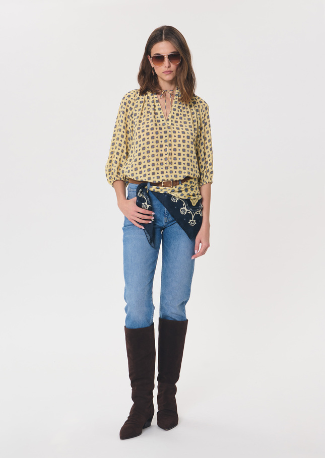 Top Tomaso printed with a lavallière collar Vanilla TARA JARMON CH