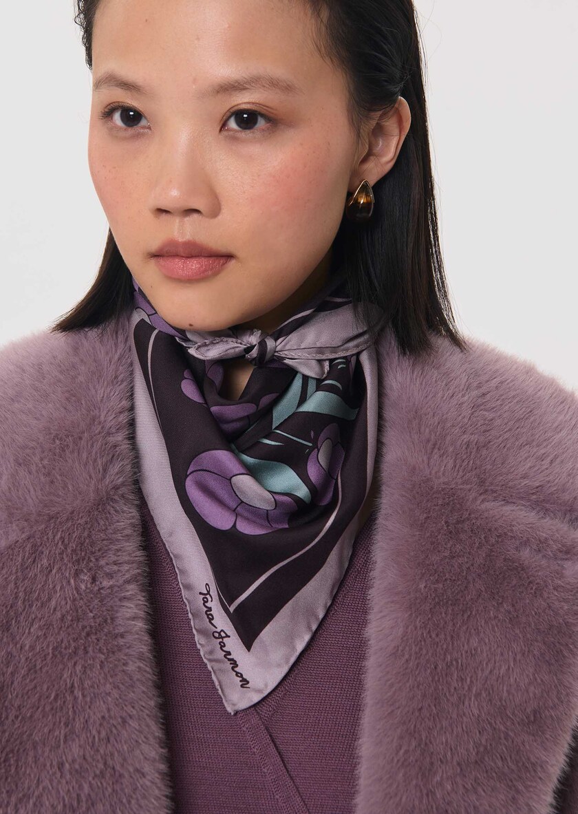 Elena scarf purple floral print square Fig TARA JARMON CH