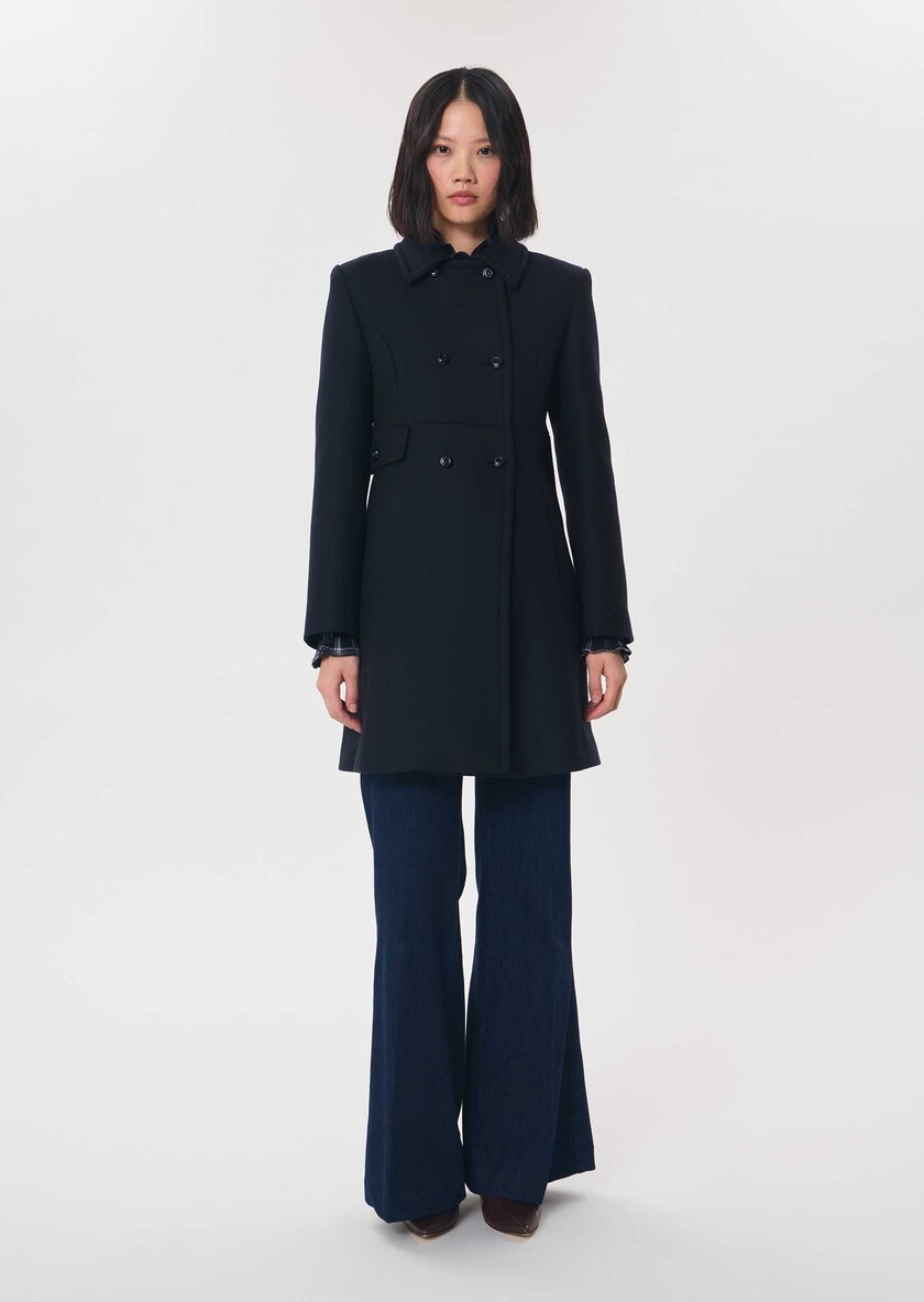 Martha Coat navy blue double-breasted belted Night TARA JARMON CH