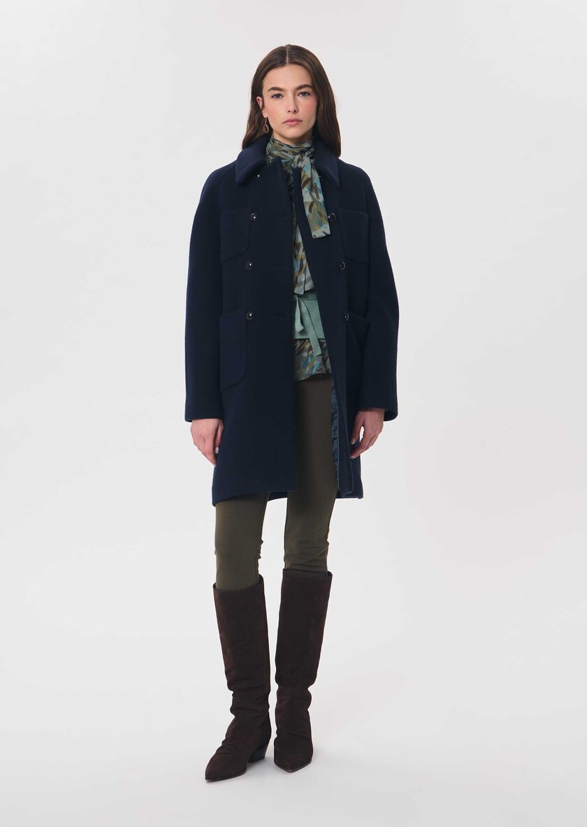 Maryline coat navy blue with patch pockets Night TARA JARMON CH