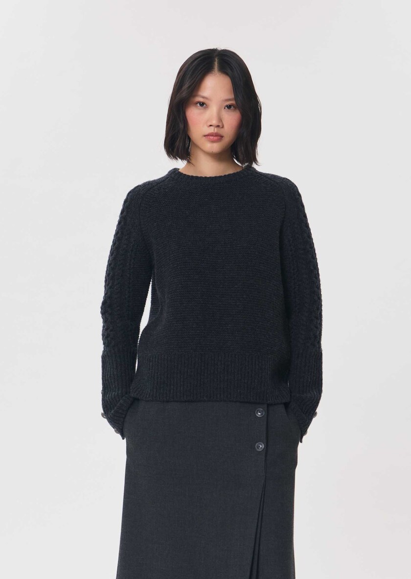 Fleece Sweater heather grey with a twisted turtleneck Gray grey TARA JARMON CH