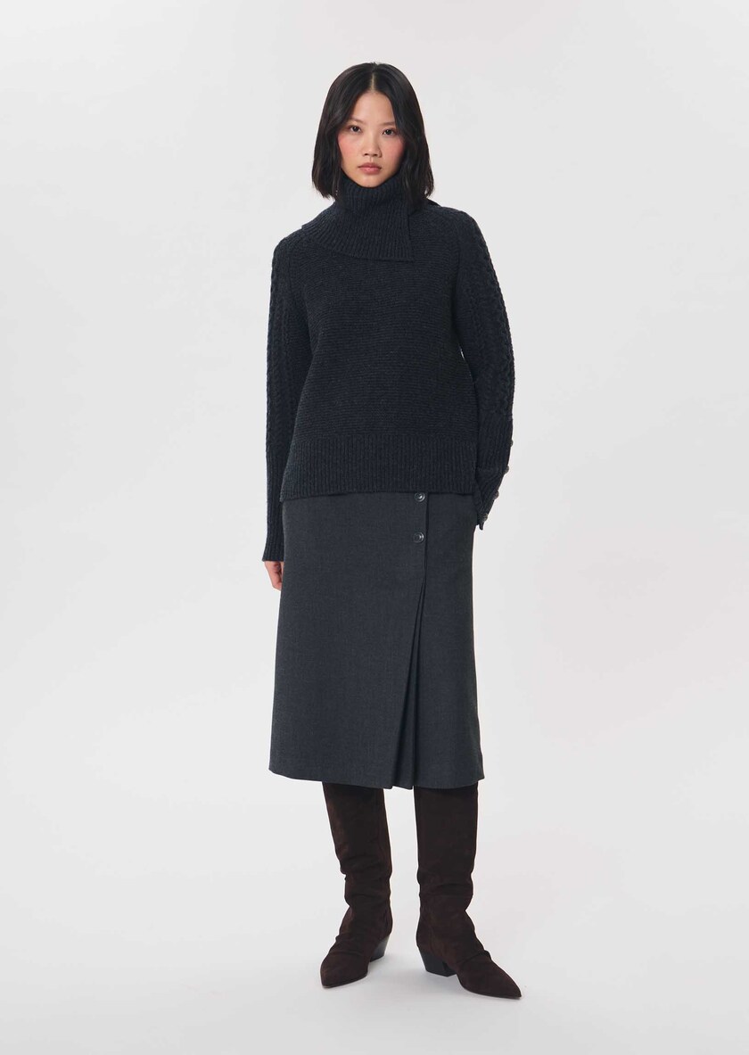 Fleece Sweater heather grey with a twisted turtleneck Gray grey TARA JARMON CH