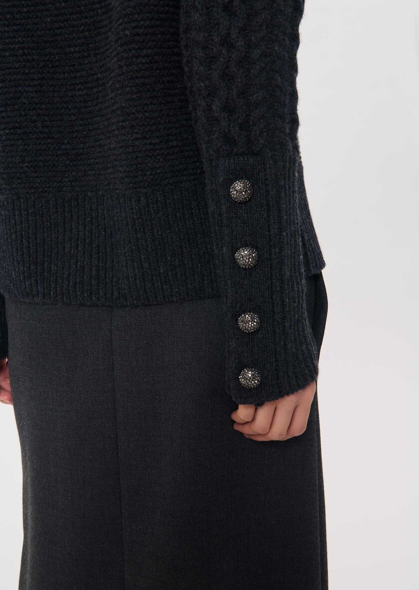Fleece Sweater heather grey with a twisted turtleneck Gray grey TARA JARMON CH