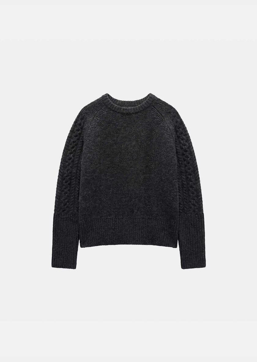 Fleece Sweater heather grey with a twisted turtleneck Gray grey TARA JARMON CH
