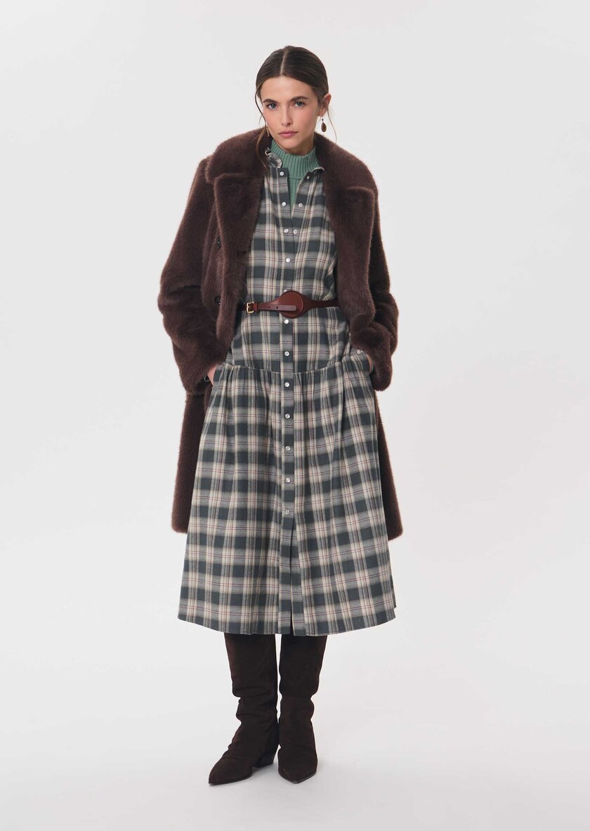 Retro Dress midi dress in khaki and beige checks Khaki TARA JARMON CH