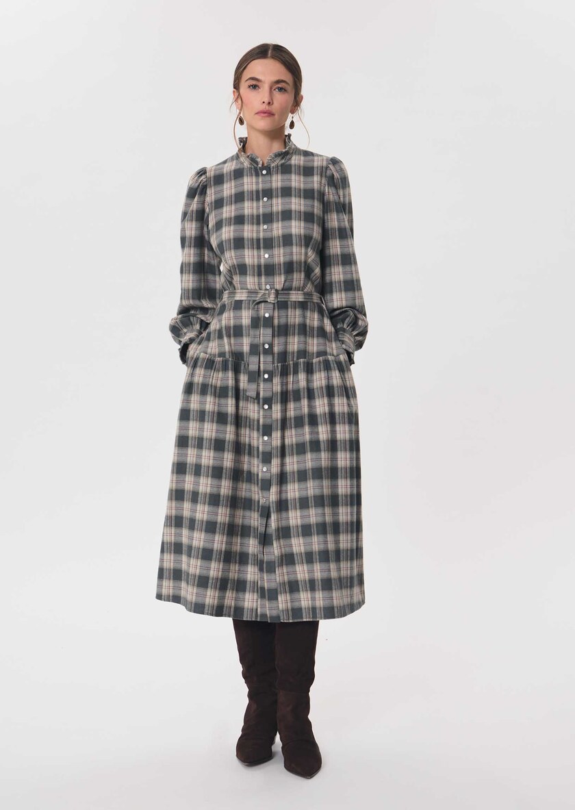 Retro Dress midi dress in khaki and beige checks Khaki TARA JARMON CH