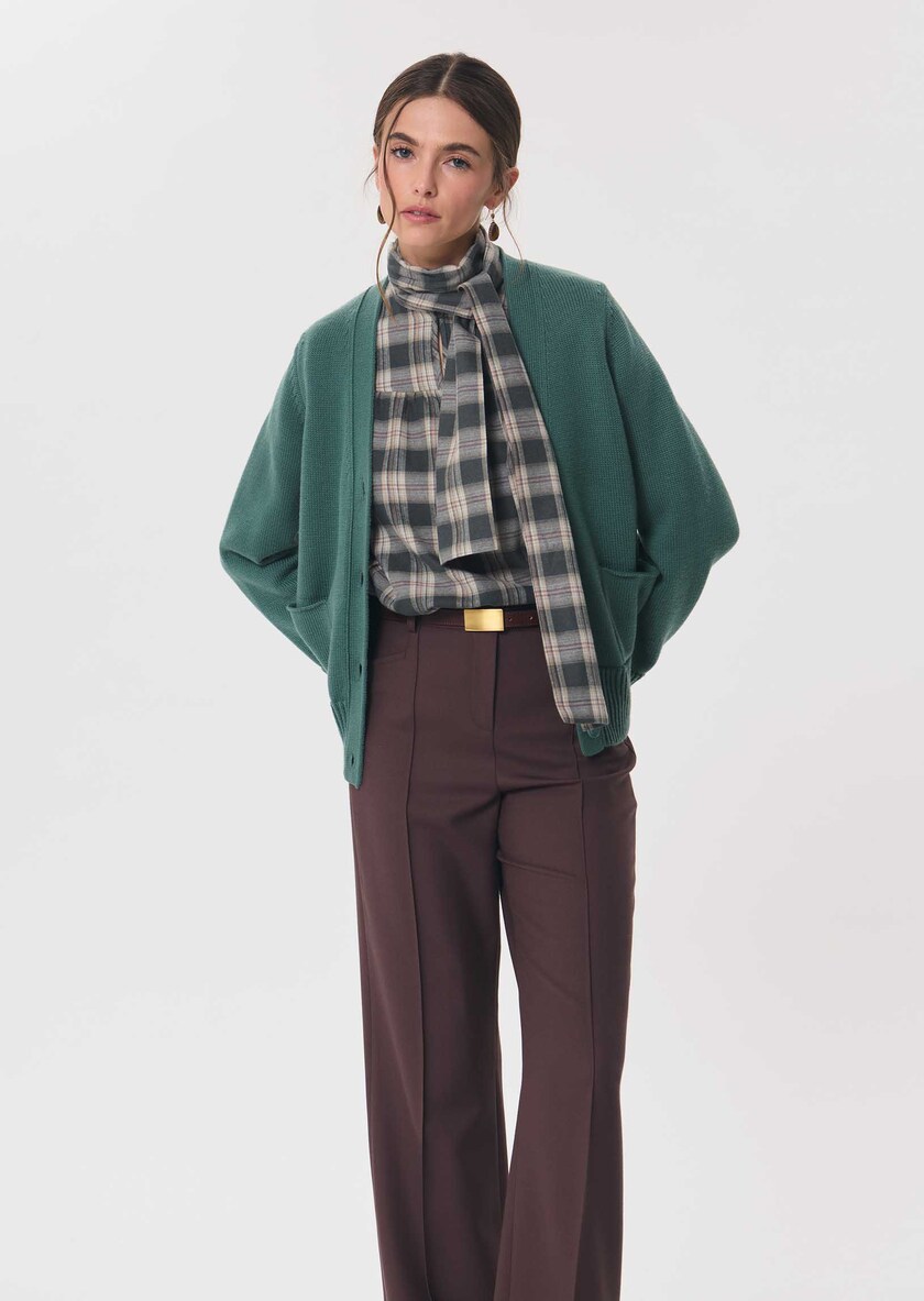 Top Titian Khaki checkered lavallière collar Khaki TARA JARMON CH