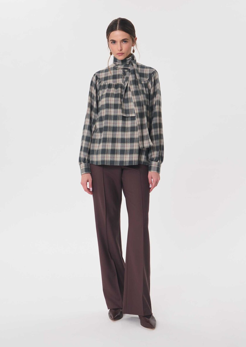 Top Titian Khaki checkered lavallière collar Khaki TARA JARMON CH