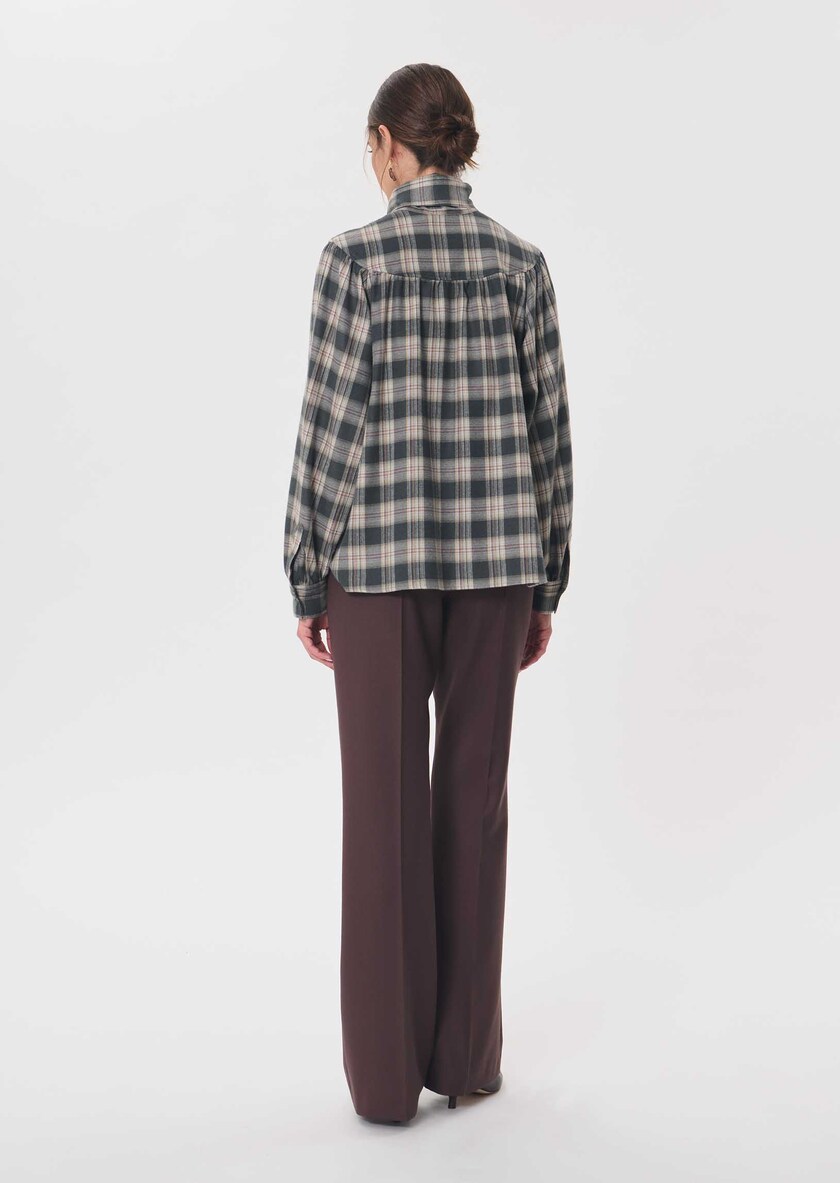 Top Titian Khaki checkered lavallière collar Khaki TARA JARMON CH