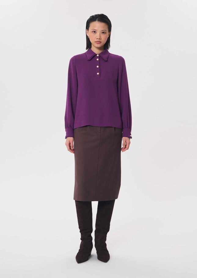 Top Tessy purple long-sleeved shirt with a ruffled collar Mûre TARA JARMON CH