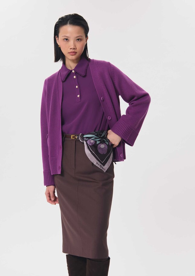 Top Tessy purple long-sleeved shirt with a ruffled collar Mûre TARA JARMON CH