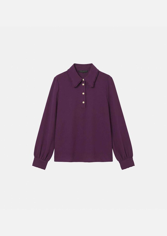 Top Tessy purple long-sleeved shirt with a ruffled collar Mûre TARA JARMON CH